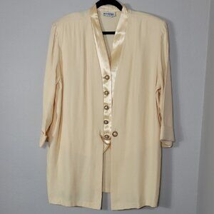 Vintage Womens Satin Vest And Blazer Size L/XL/2X Gold Yellow Pearl Old Money